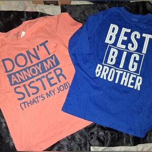 The Children's Place Coral and Blue Sibling Tees